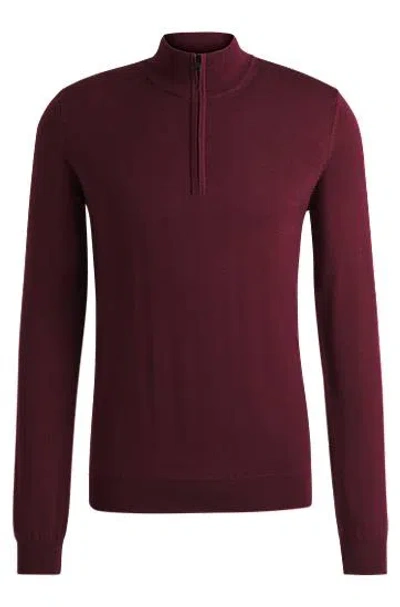 Hugo Boss Zip-neck Regular-fit Sweater In Virgin Wool In Red