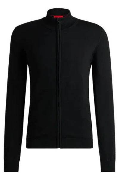 Hugo Boss Zip-up Regular-fit Jacket In Virgin Wool In Schwarz