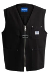 Hugo Boss Zip-up Waistcoat In Cotton Denim In Black