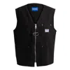 Hugo Boss Zip-up Waistcoat In Cotton Denim In Black