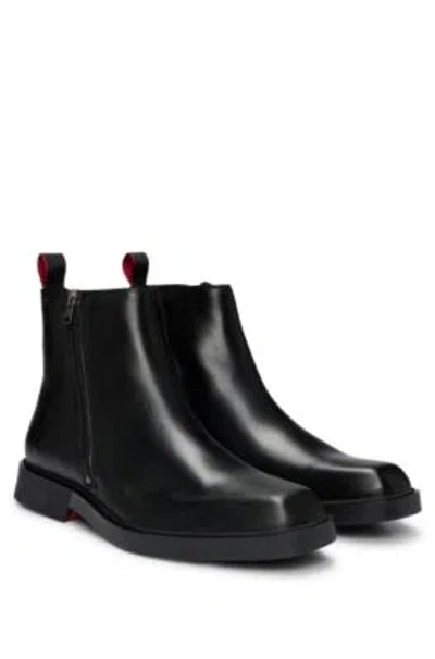 Hugo Boss Zipped Half Boots In Leather With Signature Outsole In Black