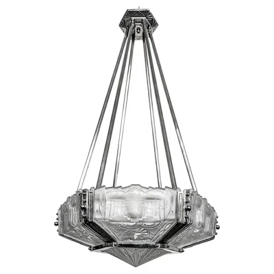 Pre-owned Hugue French Art Deco Pendant Chandelier By  In Gold