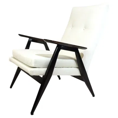 Pre-owned Hugues Steiner Sk 640 Easy Chair, Ivory Velvet, Dark Wood Frame, 1950 In White