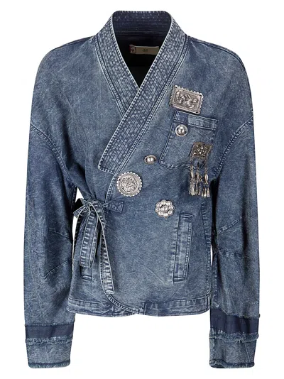 Hui Chinese-style Denim Jacket With Structured Silhouette In Blue