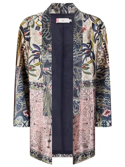 Hui Chinese-style Printed Silk Jacket With Mandarin Collar And Button Closures In Gray