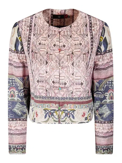 Hui Chinese-style Printed Short Silk Jacket In Nude