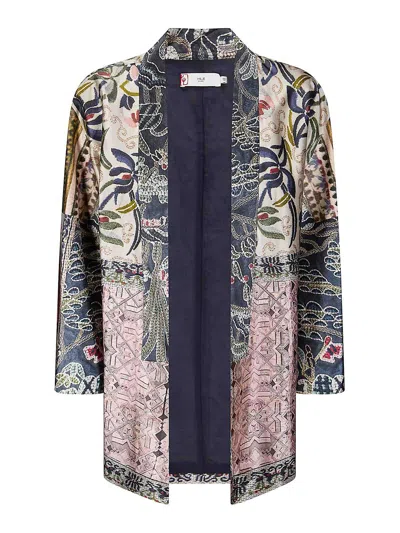Hui Chinese-style Printed Silk Jacket In Blue