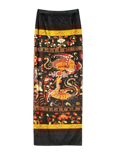 Hui Dragon Printed Midi Skirt In Multi