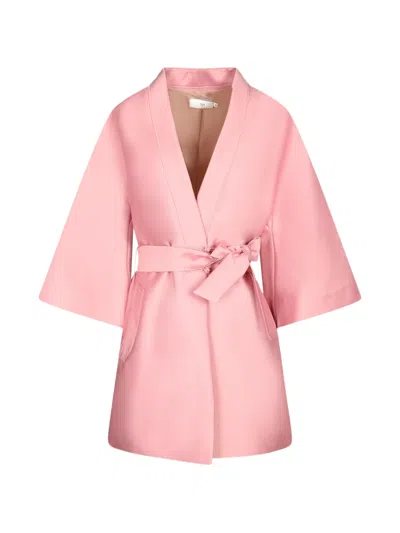 Hui Hui Belted Frog-fastening Coat In Pink