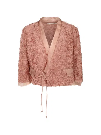 Hui Hui Floral-applique Wrap Jacket In Orange