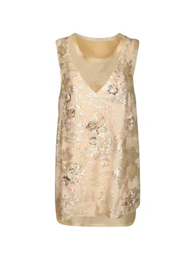 Hui Hui Floral-embroidered Mini Dress In Gold