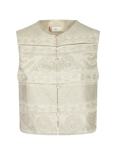 Hui Hui Jacquard-woven Frog-fastening Waistcoat In Multi