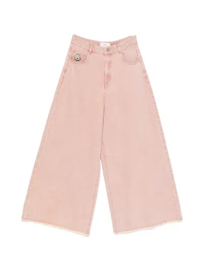 Hui Hui Marco Flower-plaque Frayed-hem Jeans In Pink