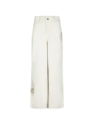 Hui Hui Sequin-embellished Frayed Jeans In White