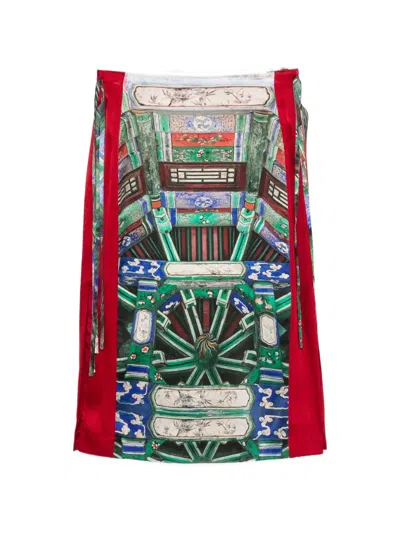 Hui Hui Side-tie Midi Skirt In Multi