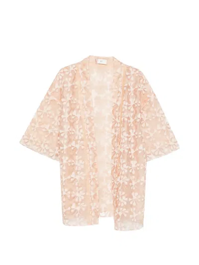 Hui Milano Alberto Floral-appliqué Sheer Kimono In Neutral