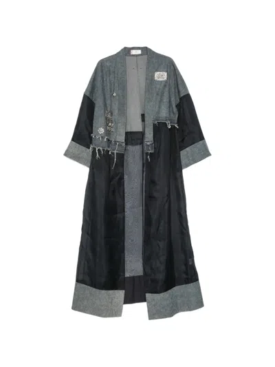 Hui Milano Bruno Patchwork Frayed-edge Coat In Blue