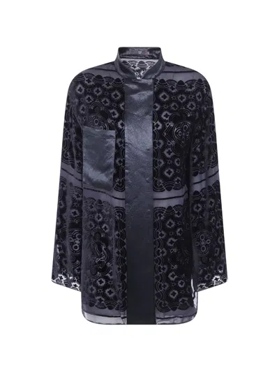 Hui Milano Burnout-velvet Silk Blouse In Black