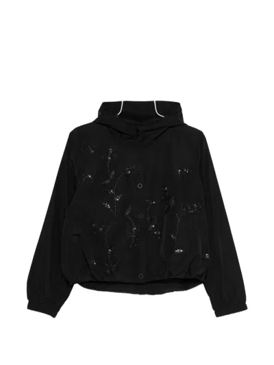 Hui Milano Floral-embellished Hooded Jacket In Black