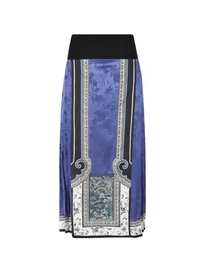 Hui Milano Floral-jacquard Pleated Skirt In Blue