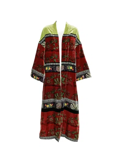 Hui Milano Floral-print Velvet Coat In Red