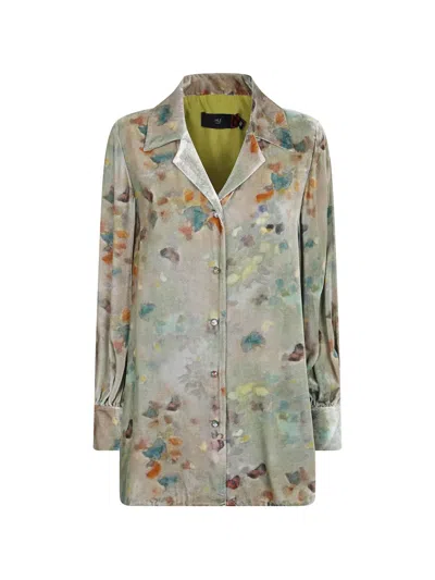 Hui Milano Floral-print Velvet Shirt In Gray