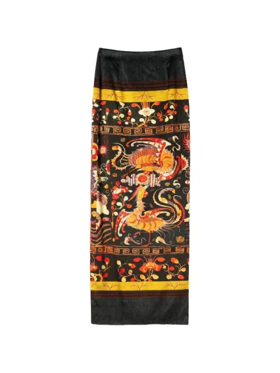 Hui Milano Graphic-print Silk Maxi Skirt In Black
