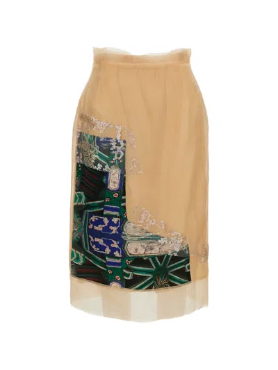Hui Milano Ivy Sequin-embellished Graphic-print Skirt In Brown
