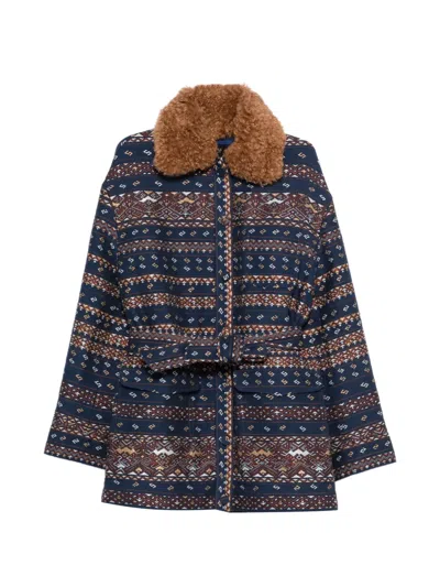 Hui Milano Patterned-stripes Coat In Blue