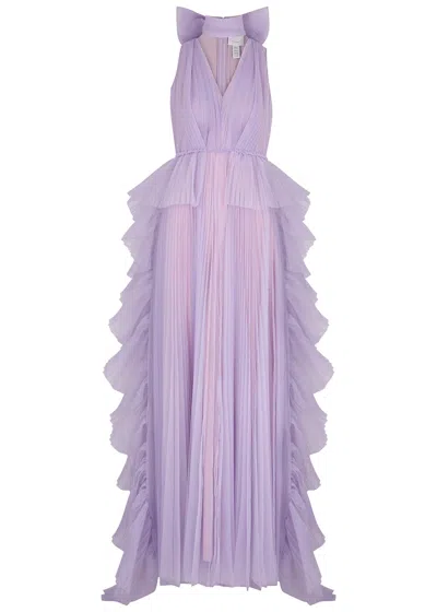 Huishan Zhang Alana Lilac Plissé Tulle Gown In Purple