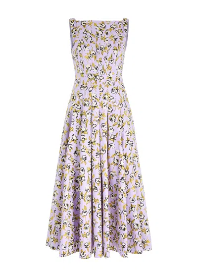 Huishan Zhang Amaya Floral-print Cotton Midi Dress In Purple