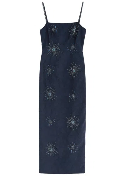Huishan Zhang Astra Embellished Cloqué Maxi Dress In Navy