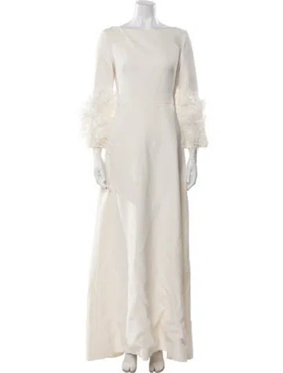 Pre-owned Huishan Zhang Bateau Neckline Long Dress In Neutral