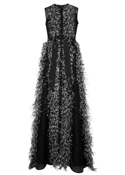 Huishan Zhang Beau Embellished Silk-organza Gown In Black And White