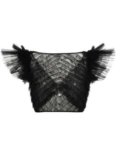 Huishan Zhang Black Ruffled Tulle Top In Schwarz