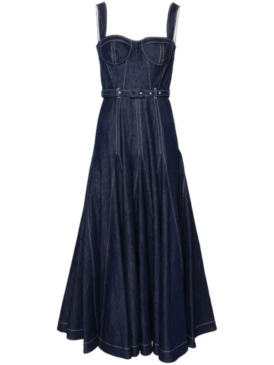 Huishan Zhang Keya Belted-waist Denim Midi Dress In Blue