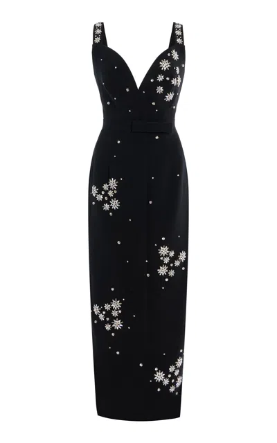 Huishan Zhang Brandy Crystal-embellished Crepe Midi Dress In Black