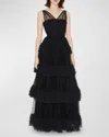 Huishan Zhang Tulle Caitlin Gown In Black