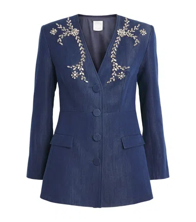 Huishan Zhang Chambray Embellished Clay Blazer In Blue