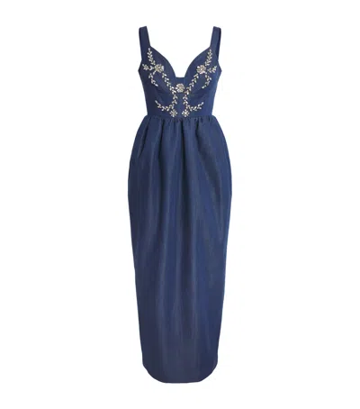 Huishan Zhang Chambray Liviana Midi Dress In Blue