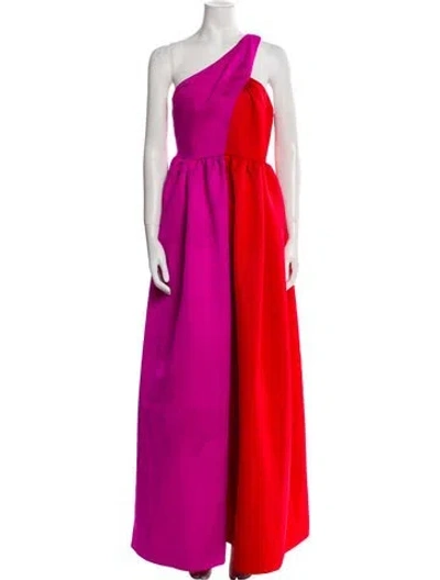 Pre-owned Huishan Zhang Colorblock Pattern Long Dress In Pink
