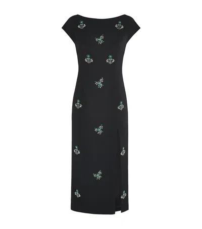 Huishan Zhang Crepe Embellished Evelyn Midi Dress In Black