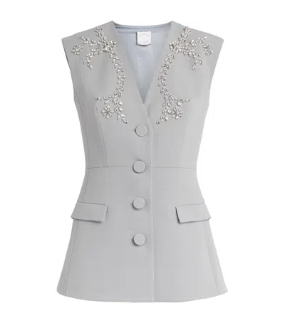 Huishan Zhang Crepe Embellished Sigrid Sleeveless Jacket In Gray