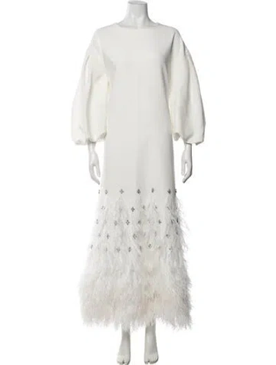 Pre-owned Huishan Zhang Crew Neck Long Dress In White