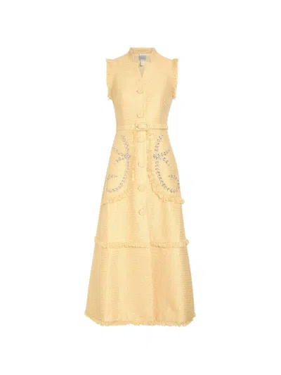 Huishan Zhang Crystal-embellished Tweed Midi Dress In Yellow