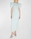 Huishan Zhang Damia Crystal Draped Short-sleeve Gown In Blue