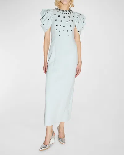 Huishan Zhang Damia Crystal Draped Short-sleeve Gown In Sky Blue