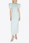 Huishan Zhang Damia Crystal Draped Short-sleeve Gown In Sky Blue