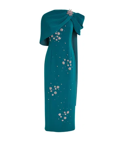 Huishan Zhang Embellished Isolde Fitted Cape Gown In Blue