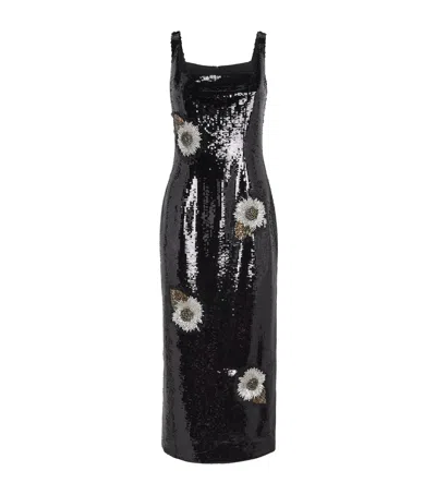 Huishan Zhang Embellished Marilyn Midi Dress In Black